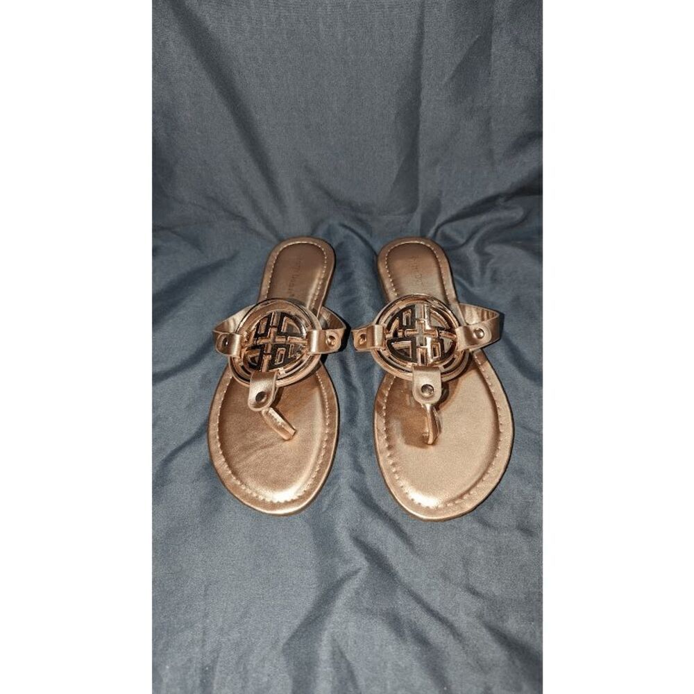 Pierre Dumas Medallion Vegan Slide Flip Flop Flat Copper Sandal SZ: 6.5